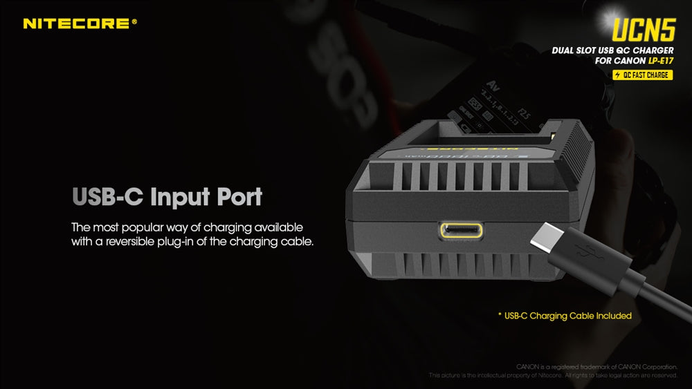 Nitecore UCN5 Dual Slot USB Charger for Canon LP-E17 Battery