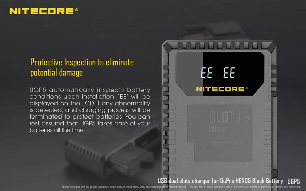 Nitecore UGP5 Dual Slot USB Charger for Gopro Hero5 Battery