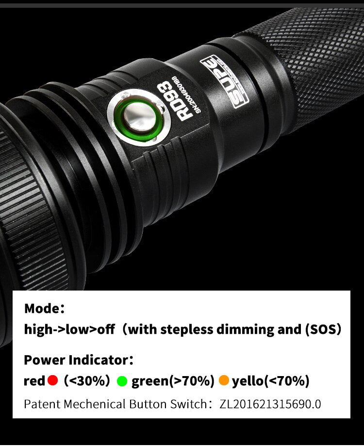 SUPE RD93 3000 Lumens Dive Torch Light